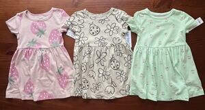 NWT Carter Girls Lot of 3 Dresses Size 24 Mos. & 2 T 100% Cotton Floral